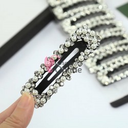 Clema pentru par metalica AGF020QQ - Neagra cu perle si strasuri